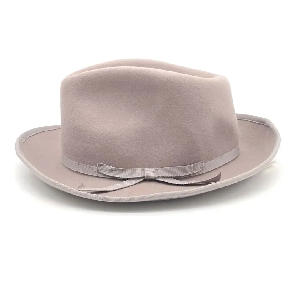 NWT Anthropologie Taupe Wool Fedora Hat Grosgrain Band Wide Brim One Size Womens